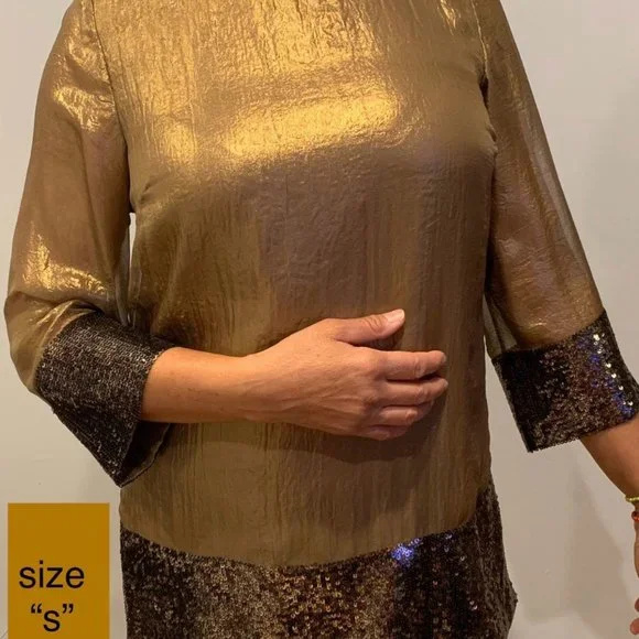 Michael Kors Tops Michael Kors Gold Metallic Blouse Size S